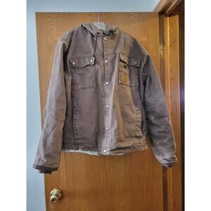 VINTAGE Carhartt Size Large Heavy Canvas Hooded Fleece Lined Brown Jacket GUC